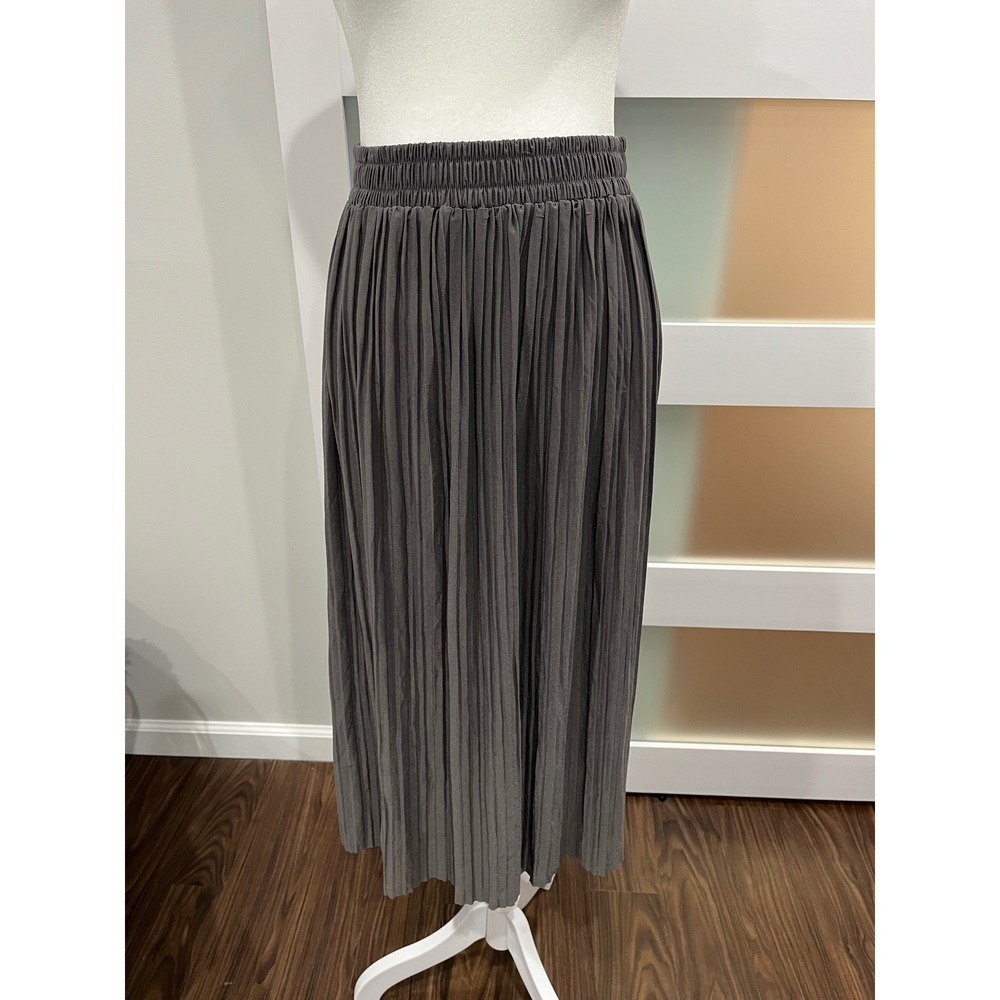 Women's‎ Charcoal Gray Pleated Maxi Skirt Elastic Waistflowy Midi Skirt Casual